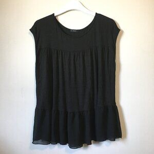 K&C Coquette Black Ruffle Pleated Babydoll Tank Top M